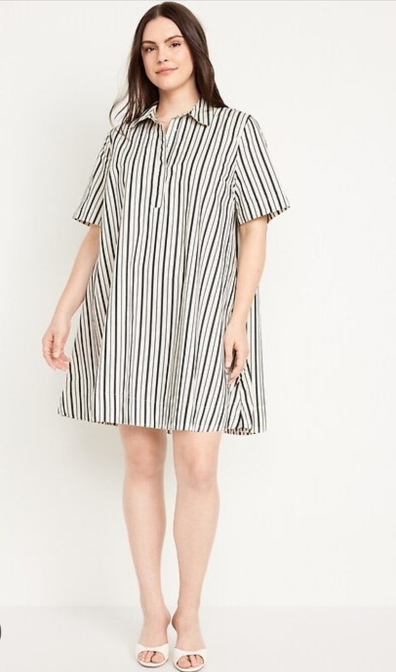 Old Navy Mini Shirt Dress Large Gray White Stripe Collar Preppy Academia Office